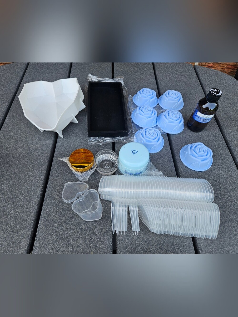 Soap/Baking/Candle Making Supply Lot – Moulds, 39 Heart Containers & Fragrance